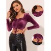 INSPIRE CHIC Women's Velvet Drawstring Sweetheart Neck Puff Long Sleeve Party Crop Top - 2 of 4