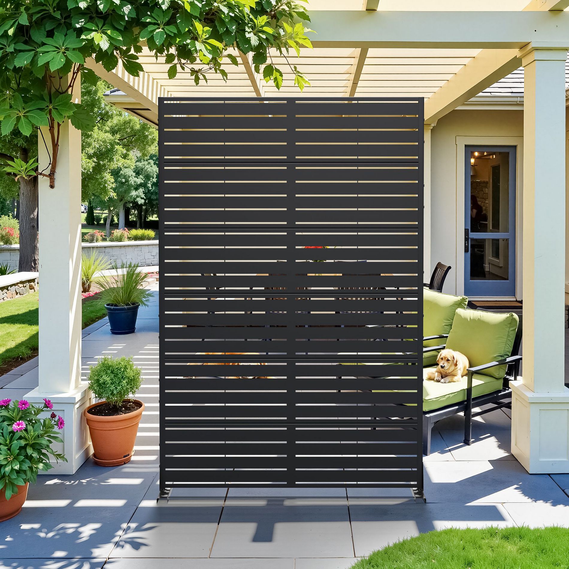 PexFix 72 in. x 47 in. Outdoor Metal Privacy Screen Garden Fence in Louver Pattern in Black