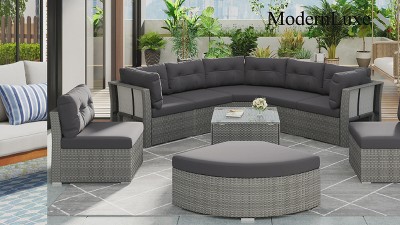 Queen/Full/King Size Rubber Wood Platform Bed with Rattan Headboard, Bed Frame with Support Legs - ModernLuxe