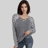 Anna-Kaci Women's Leopard Print Raglan Sleeve Top with Striped Contrast and Crisscross Neckline - 3 of 4