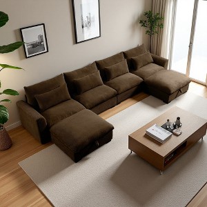 157.5" Corduroy Cloud U-Shaped Modular Sectional Sofa with Deep Seat & 2 Storage Ottomans - 1 of 4