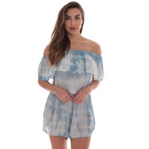 Riviera Sun Womens Tie Dye Off-Shoulder Rayon Crepe Printed Romper for Women - 1 of 3