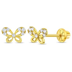 Girls' Dainty CZ Butterfly Screw Back 14k Gold Earrings - In Season Jewelry - 1 of 4