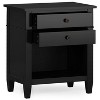Vynxaria Transitional 2-Drawer Bedside Table - Black (16"D x24"W x26"H), Solid Wood, NC Lacquer, Antique Bronze Handles, Open Bottom Storage - 2 of 4