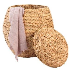 Vintiquewise Water Hyacinth Natural Multipurpose Barrel Storage Tub with Lid, Basket for Organizing, Ottoman Stool - 1 of 4
