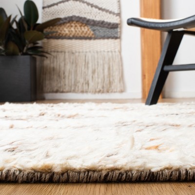 Ivory and Brown Hand-Knotted Wool 6' x 9' Area Rug