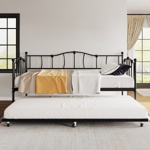 Metal Twin DayBed with Trundle, Sofa Bed Frame with Pull Out Trundle, Steel Slatted Support Platform Bed, Daybed for Bedroom Living Room Small Spaces - 1 of 4