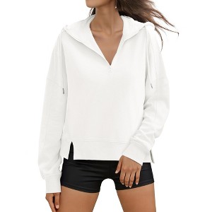 ATHLECHIC Women's Cropped Long Sleeve Half Zip Pullover Oversized Hoodie Sweatshirts - 1 of 4