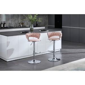 Velvet Bar Stools Set of 2 with Adjustable Height, 360¡ã Swivel, Chrome Footrest and Legs for Kitchen, Dining, or Bar - 1 of 4