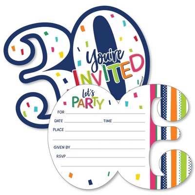 Big Dot of Happiness 30th Birthday - Cheerful Happy Birthday - Shaped Fill-In Invites - 30th Birthday Party Invite Cards with Envelopes - Set of 12