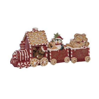 Transpac Resin Gingerbread Train Decorative Sculpture for Christmas Festive Tabletop Decor Red Indoor Use Gift Giving and Hostess Gifts Easy Care Spot