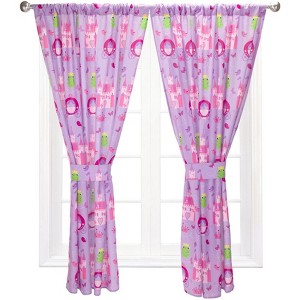 Everyday Kids Princess Storyland Drapes for Girls Bedroom Castles, Frogs and Chariots; 4-Pc Princess-Themed Kid Curtains and 2 Tiebacks - 1 of 4