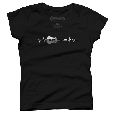 Girl's Design By Humans Nature Guitar Heart Beat By Maryedenoa T-Shirt