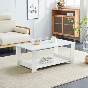 Modern Minimalist Rectangular Coffee Table with Double Layer - The Pop Home
