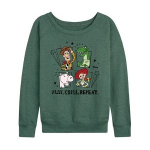 Women's - Disney - Play Chill Repeat Lightweight French Terry Wide Neck Long Sleeve Shirt - 1 of 4