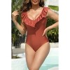 Women One Piece Swimsuits Tummy Control Bathing Suit Ruffle V Neck Swimwear Slimming Monokini - 4 of 4