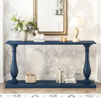 Vintage Sofa Table Console Table with Pine Veneer and Vase-Leg Design, Farmhouse Entryway Table with Storage for Living Room Entryway