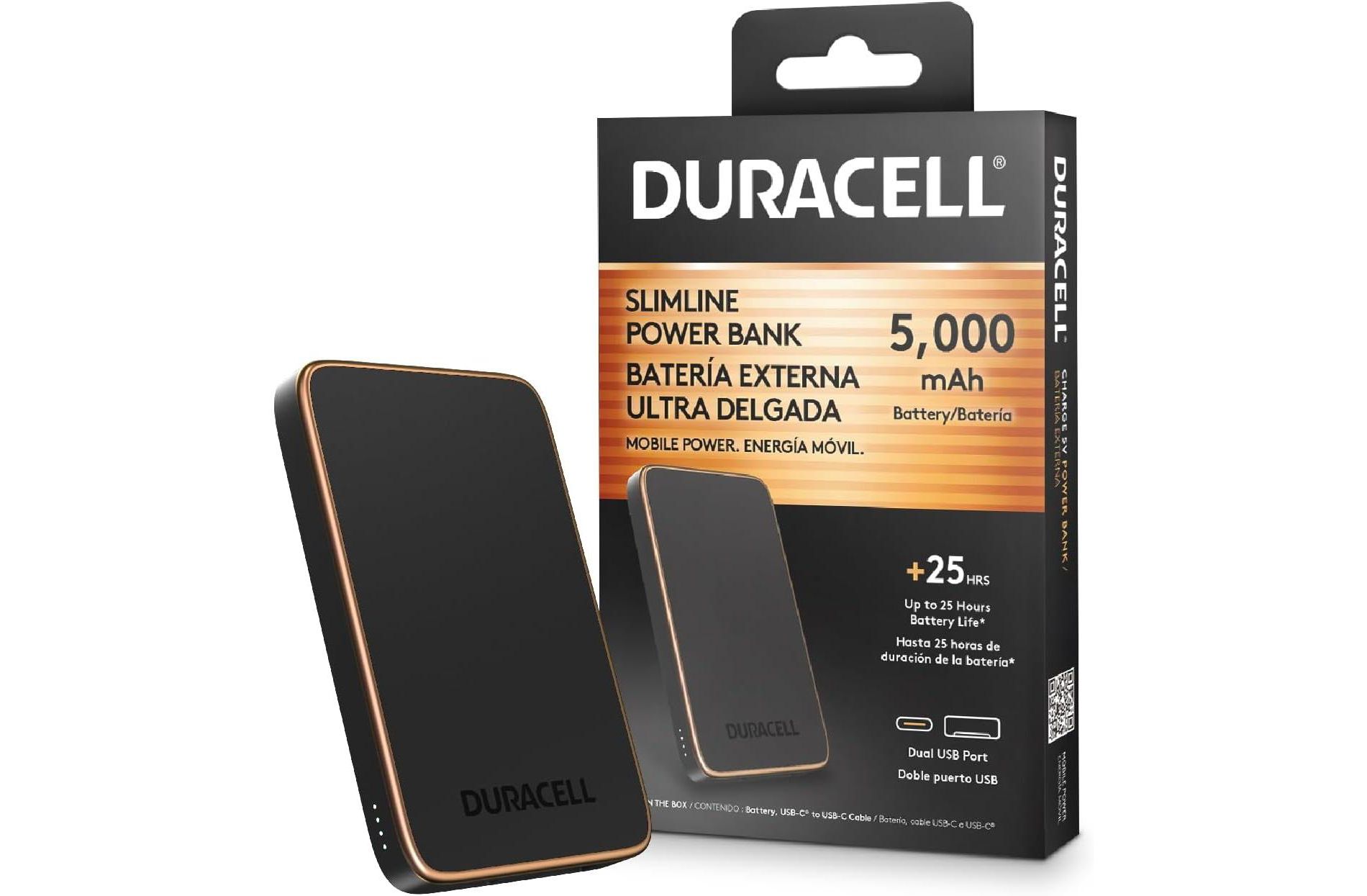 DURACELL Charge 5 Portable  Wireless 5000mAh Charger & Power Bank for iPhone, iPad, Android and More Charge 2 Devices One Time- USB-C + USB-A +