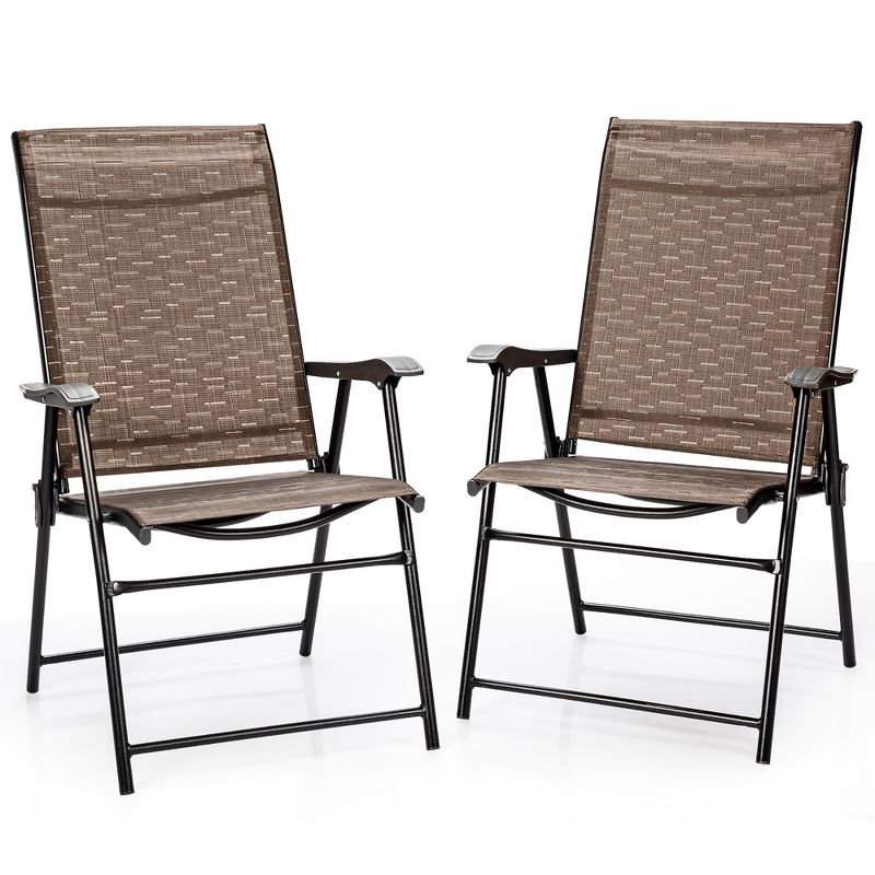 Costway  2PCS Outdoor Patio Folding Chair Camping Portable Lawn Garden W/Armrest, 2 of 11
