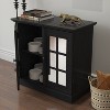 KWPZQEB Rustic Sideboard, Wooden Buffet Cabinet with Decorative Acrylic Mirrored Doors & Adjustable Shelf, Coffee Bar Cabinet for Dining Room, Black - 3 of 4