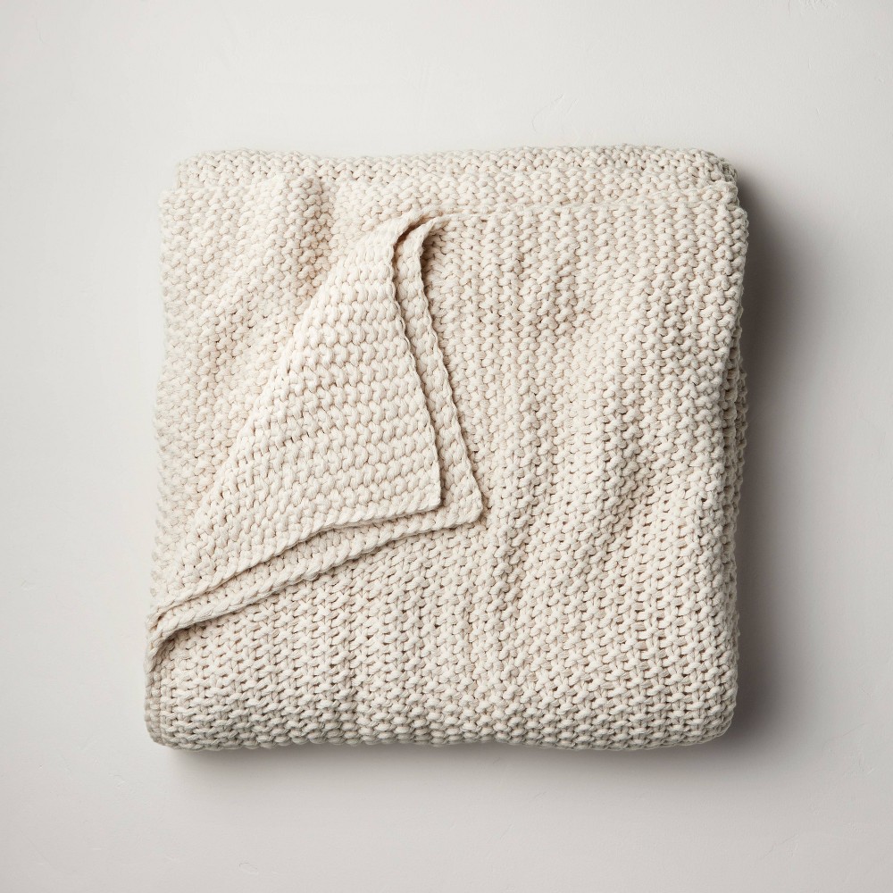 Photos - Duvet King Chunky Knit Bed Blanket Natural - Casaluna™