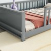 Twin size Floor Platform Bed with Built-in Book Storage Rack,Grey - 3 of 4
