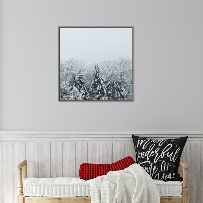 Snowy Forest Scene Framed Canvas Wall Art, 22 x 22