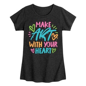 Girls' - Instant Message - Make Art With Your Heart Fitted Short Sleeve Graphic T-Shirt - 1 of 4
