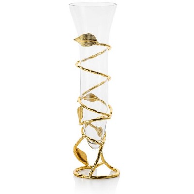 Classic Touch Glass Vase With Gold Leaf Design Base