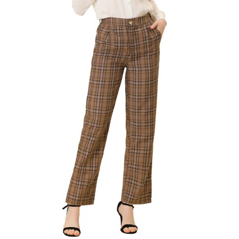 Allegra K Women's Plaid Elastic Waist Casual Work Office Long Trousers Black  Beige Small : Target