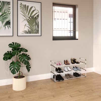 White and Gray 3-Tier Plastic Shoe Rack Organizer