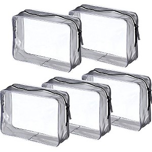5 Pack Clear PVC Zippered Toiletry Carry Pouch Portable Cosmetic - 1 of 4
