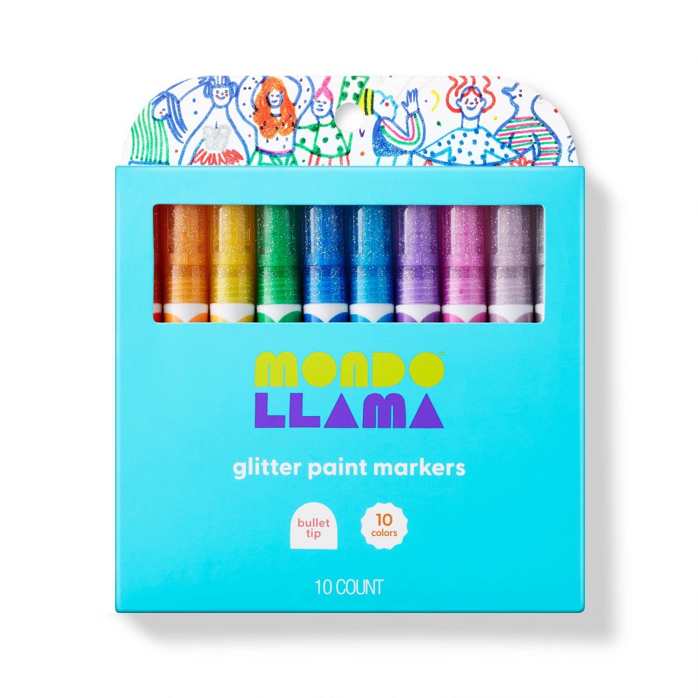 Photos - Felt Tip Pen 10ct Glitter Paint Markers Bullet Tip - Mondo Llama™