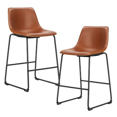 26 inch Counter Height Bar Stools Set of 2 Leather Barstool with Back and Metal Leg Modern Bar Stools