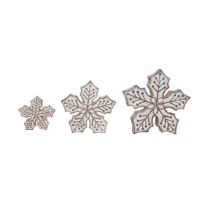 Transpac Set of 3 Natural Wood Snowflake Decor - Resin Christmas Decorative Objects for Holiday Home Decor - 1 of 3