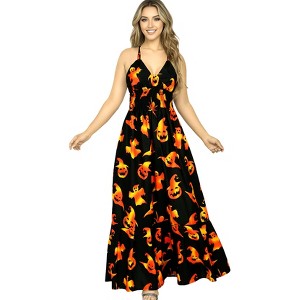 HAPPY BAY Women's Bandeau Maxi Dress Beach Vintage Halloween Costumes Scary Pumpkin Party Dress Sundresses for Women S-M Orange Ghost, Black