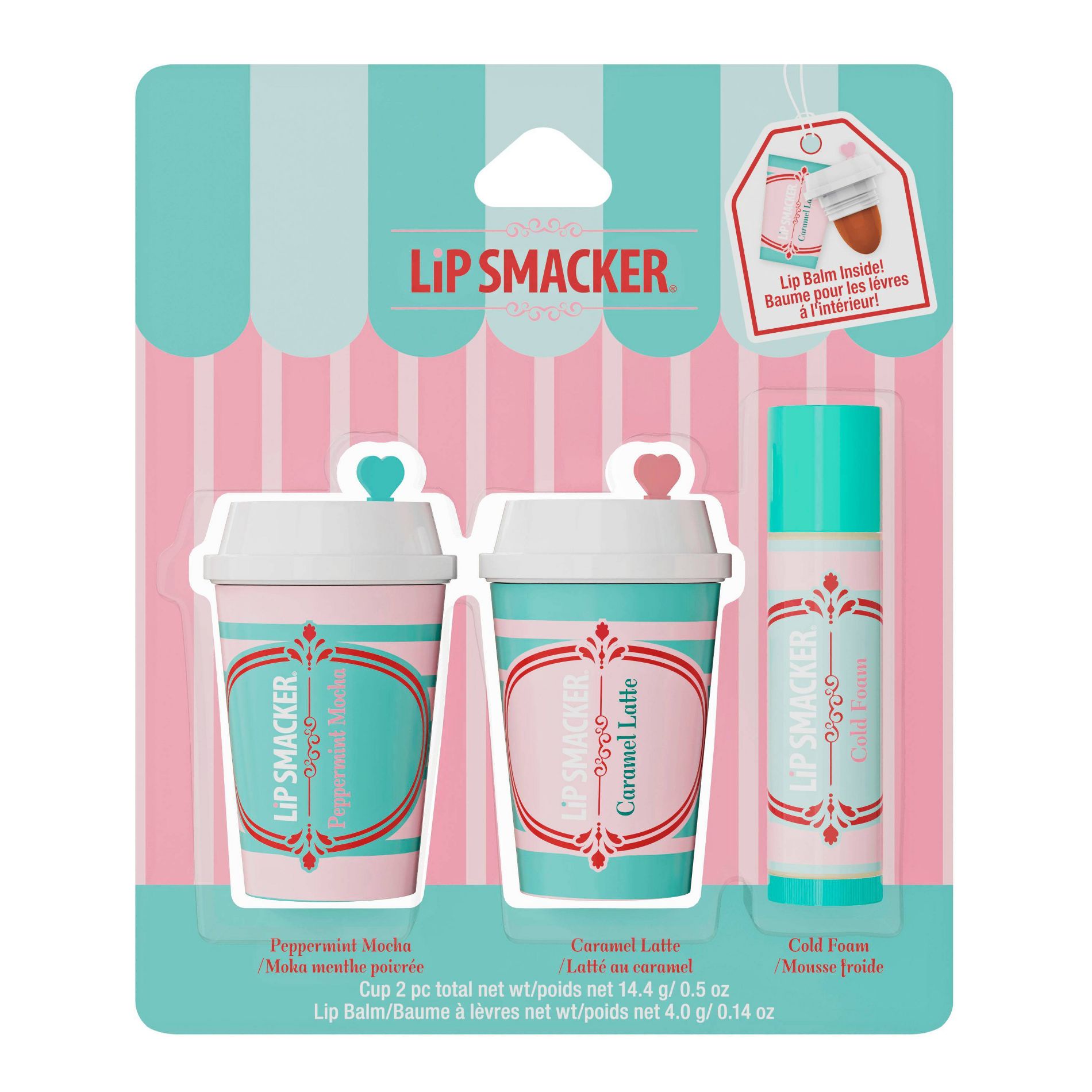 Lip Smacker Holiday Cafe Lip Balm Trio - Peppermint Mocha Carmel Latte & Whipped Cream - 3ct