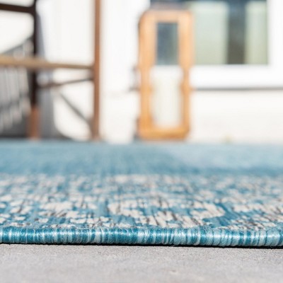 Aqua Blue Square Synthetic Outdoor Area Rug
