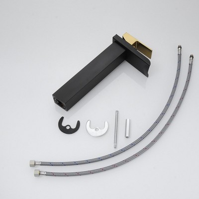 Matte Black and Gold Single Handle Waterfall Vessel Faucet
