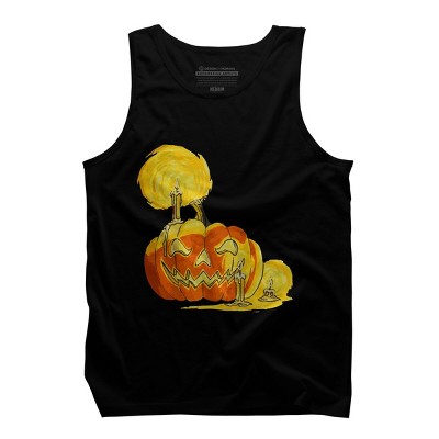 Men's Design By Humans Halloween Pumpkin with Candle and Evil Smile By wubbadub Tank Top
