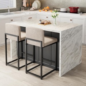 GustoWave 24.8"H Modern Faux Leather Bar Stools Set of 2, Upholstered Counter Stools with Low Back, Metal Frame for Kitchen Island - 1 of 4