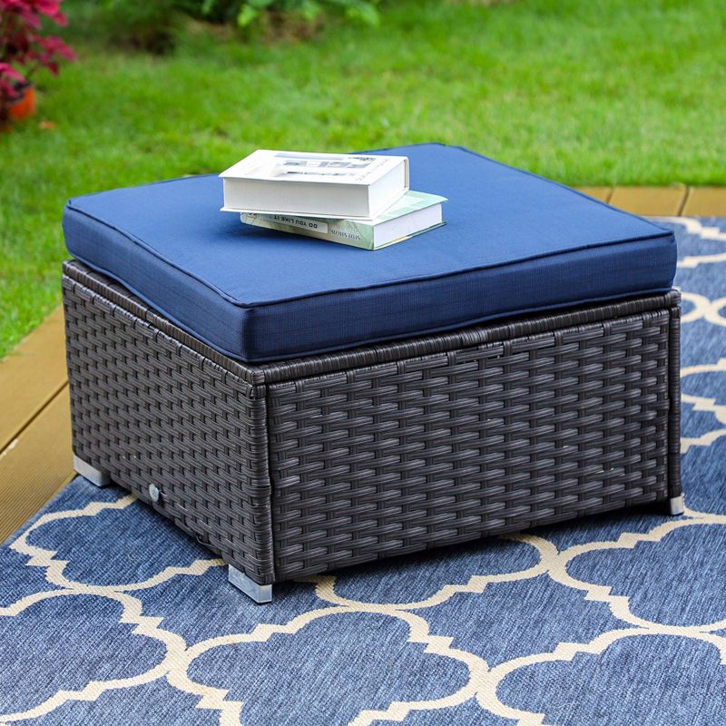 5pc Steel &#38; Wicker Outdoor Set with Square Coffee Table &#38; Cushions Blue - Captiva Designs, 6 of 11