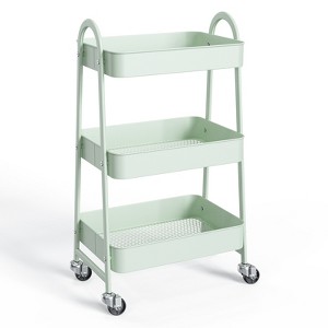 DSVIMOY 3 Tier Rolling Cart, Metal Utility Storage Organizer with Wheels, Kitchen Trolley, Bathroom, Office Shelves, Green, 16.9"*12.2"*30.9" - 1 of 4