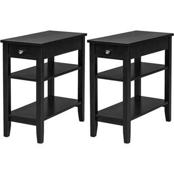 Tangkula 2PCS 3-Tier End Table Sofa Side Table Nightstand w/ Shelf & Drawer