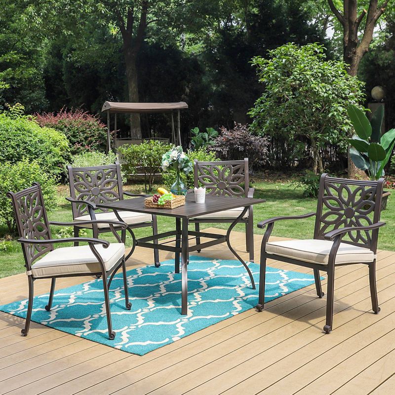 5pc Outdoor Cast Aluminum Extra Wide Chairs with Cushions &#38; Metal Table - Brown - Captiva Designs, 1 of 12