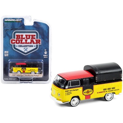 1968 Volkswagen Doka Double Cab Pickup Truck w/Canopy "Pennzoil Oil" Yellow & Black w/Red Top 1/64 Diecast Model Car Greenlight