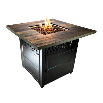 Endless Summer The Harris 38" Square LP Gas Outdoor Fire Pit with Faux Wood Mantel Brown