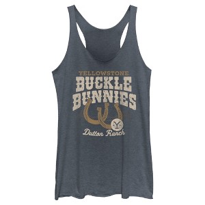Women's Yellowstone Buckle & Bunnies Horseshoes Dutton Ranch Racerback Tank Top - 1 of 4