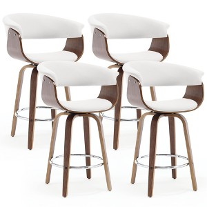 Bekrvio 26" Mid Century Modern Swivel Counter Height Bar Stools Set of 1/2/3/4 - PU Leather Upholstered,Walnut Bent Wood Legs for Kitchen Island - 1 of 4