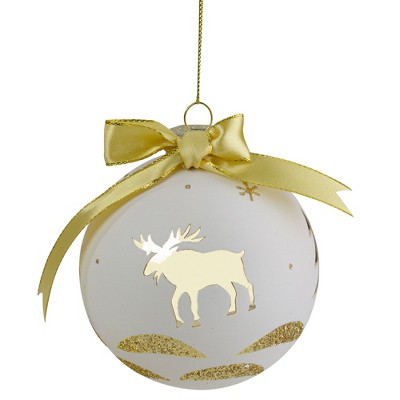 Northlight 4" Gold and White Moose Christmas Ball Ornament